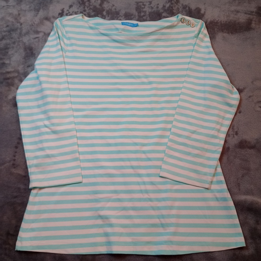 J.McLaughlin Catalina Cloth Striped Nautical Top 3/4‎ Sleeve Stretchy Sz XS FLAW